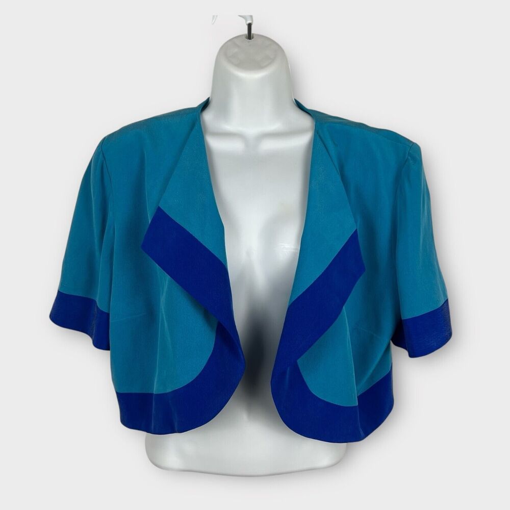 Vintage 90s Maggy London by Kenneth Nolan 100% Silk Cropped Blue Blazer‎ Size 6